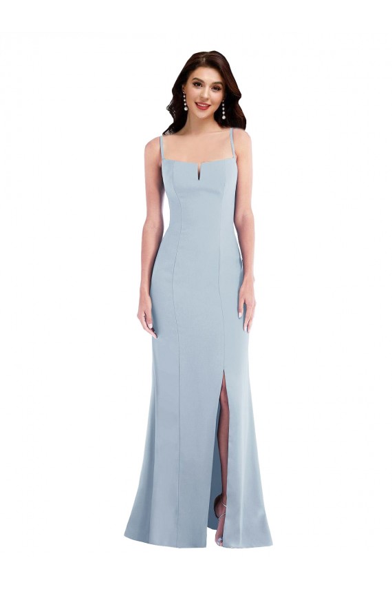 Mejores Azul cielo claro Trompeta Tirantes espagueti Crepé Elástico Largo Formales Vestidos de dama de honor / Vestidos de fiesta