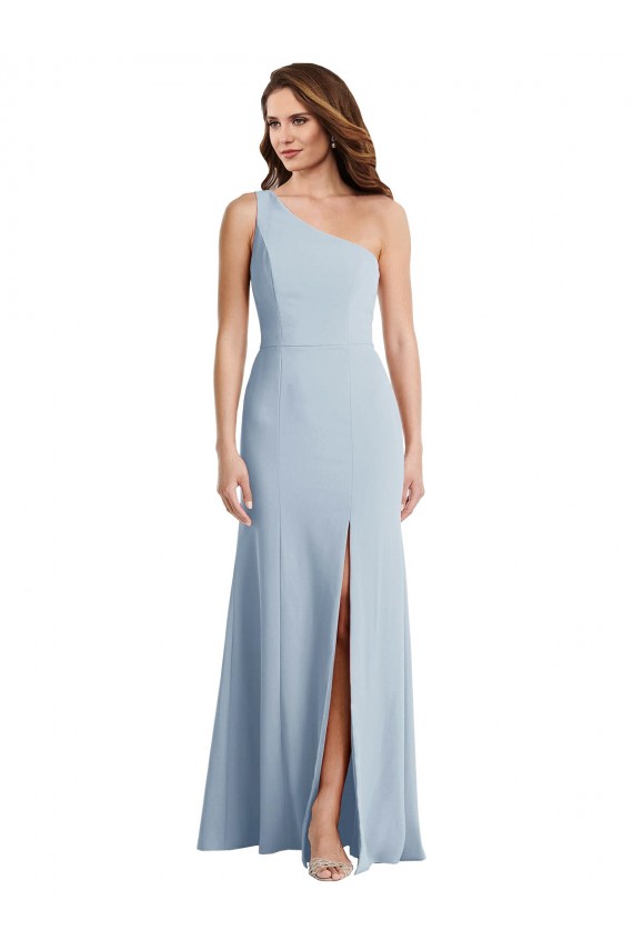 Mejores Azul cielo claro Trompeta Un Hombre Crepé Elástico Largo Formales Vestidos de dama de honor / Vestidos de fiesta
